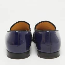 Pre Owned Christian Louboutin Blue Patent Leather Laperouza Loafers Size 38