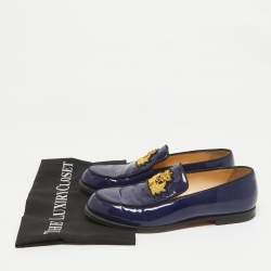 Pre Owned Christian Louboutin Blue Patent Leather Laperouza Loafers Size 38