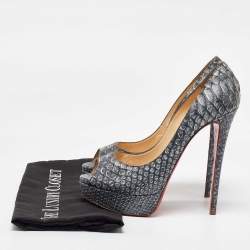 Christian Louboutin Grey Python Lady Peep Platform Pumps Size 40