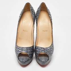 Christian Louboutin Grey Python Lady Peep Platform Pumps Size 40