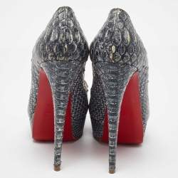 Christian Louboutin Grey Python Lady Peep Platform Pumps Size 40