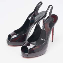 Christian Louboutin Black Patent Leather Hot Chick Slingback Pumps Size 35