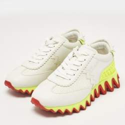 Christian Louboutin White Leather Loubi Shark Lace Up Sneakers Size 35.5