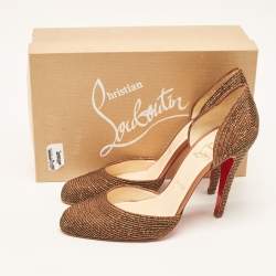 Pre Owned حذاء كعب عالي كريستيان لوبوتان ساتان بني مزين متاهة مقاس 41