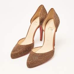 Pre Owned حذاء كعب عالي كريستيان لوبوتان ساتان بني مزين متاهة مقاس 41