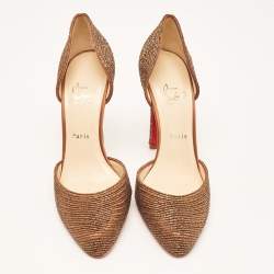 Pre Owned حذاء كعب عالي كريستيان لوبوتان ساتان بني مزين متاهة مقاس 41