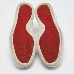 Pre Owned Christian Louboutin White Leather Louis Junior Spikes Low Top Sneakers Size 39