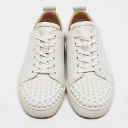 Pre Owned Christian Louboutin White Leather Louis Junior Spikes Low Top Sneakers Size 39