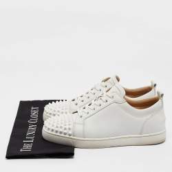 Pre Owned Christian Louboutin White Leather Louis Junior Spikes Low Top Sneakers Size 39