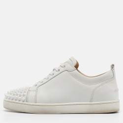Pre Owned Christian Louboutin White Leather Louis Junior Spikes Low Top Sneakers Size 39