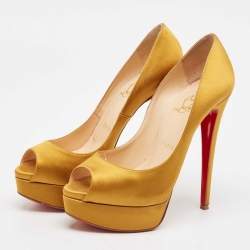 Christian Louboutin Yellow Satin Lady Peep Pumps Size 37.5