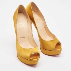 Christian Louboutin Yellow Satin Lady Peep Pumps Size 37.5