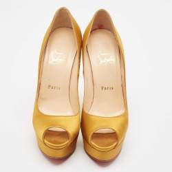 Christian Louboutin Yellow Satin Lady Peep Pumps Size 37.5