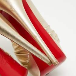 Christian Louboutin Gold Leather Jenny Peep Toe Pumps Size 38