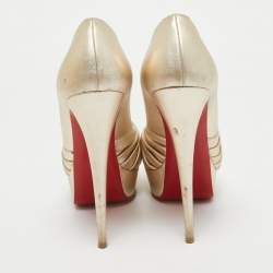 Christian Louboutin Gold Leather Jenny Peep Toe Pumps Size 38