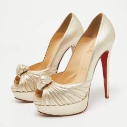 Christian Louboutin Gold Leather Jenny Peep Toe Pumps Size 38