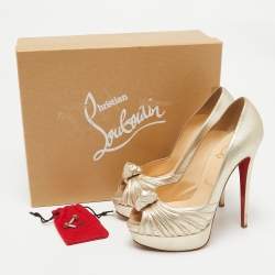 Christian Louboutin Gold Leather Jenny Peep Toe Pumps Size 38