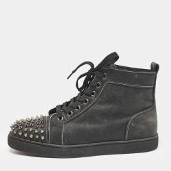 Christian Louboutin Black Glitter Lou Spikes High Top Sneakers Size 37