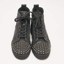 Christian Louboutin Black Glitter Lou Spikes High Top Sneakers Size 37