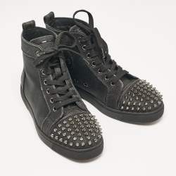 Christian Louboutin Black Glitter Lou Spikes High Top Sneakers Size 37