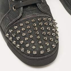 Christian Louboutin Black Glitter Lou Spikes High Top Sneakers Size 37