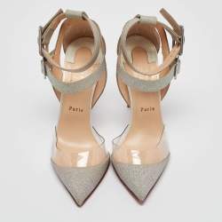 Pre Owned Christian Louboutin Silver Glitter Multimiss 100 Glit Pumps Size 40