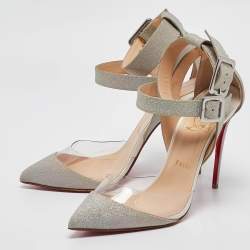 Pre Owned Christian Louboutin Silver Glitter Multimiss 100 Glit Pumps Size 40