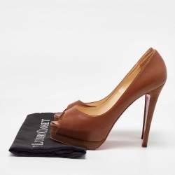 Pre Owned Christian Louboutin Brown Leather Peep Toe Platform Pumps Size 40.5
