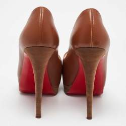 Pre Owned Christian Louboutin Brown Leather Peep Toe Platform Pumps Size 40.5