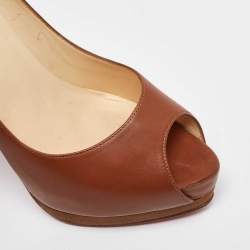 Pre Owned Christian Louboutin Brown Leather Peep Toe Platform Pumps Size 40.5