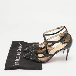 Pre Owned Christian Louboutin Black Patent and Mesh Strass Twistissima Pumps Size 38