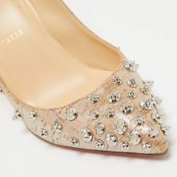 Pre Owned Christian Louboutin Beige Cork Print Fabric Aimantaclou Pumps Size 38