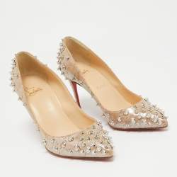 Pre Owned Christian Louboutin Beige Cork Print Fabric Aimantaclou Pumps Size 38