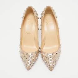Pre Owned Christian Louboutin Beige Cork Print Fabric Aimantaclou Pumps Size 38