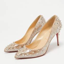 Pre Owned Christian Louboutin Beige Cork Print Fabric Aimantaclou Pumps Size 38