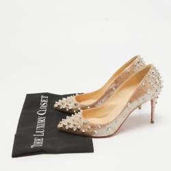 Pre Owned Christian Louboutin Beige Cork Print Fabric Aimantaclou Pumps Size 38