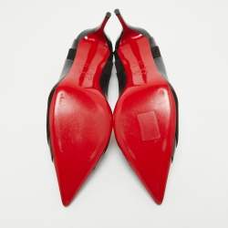Pre Owned Christian Louboutin Black Patent and Leather Eklectica Pumps Size 38.5