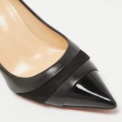 Pre Owned Christian Louboutin Black Patent and Leather Eklectica Pumps Size 38.5