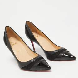 Pre Owned Christian Louboutin Black Patent and Leather Eklectica Pumps Size 38.5