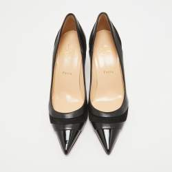 Pre Owned Christian Louboutin Black Patent and Leather Eklectica Pumps Size 38.5