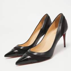Pre Owned Christian Louboutin Black Patent and Leather Eklectica Pumps Size 38.5