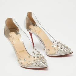 Christian Louboutin Silver PVC and Leather Collaclou Spikes Pumps Size 38