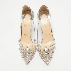 Christian Louboutin Silver PVC and Leather Collaclou Spikes Pumps Size 38