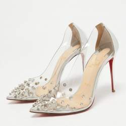 Christian Louboutin Silver PVC and Leather Collaclou Spikes Pumps Size 38