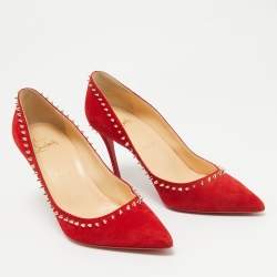 Christian Louboutin Red Suede Anjalina Spikes Pumps Size 38