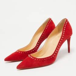 Christian Louboutin Red Suede Anjalina Spikes Pumps Size 38