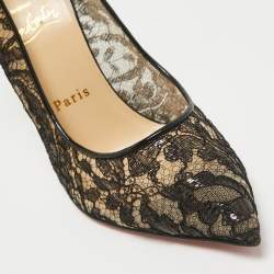 Pre Owned Christian Louboutin Black Mesh and Patent Leather Follies Lace Pumps Size 38.5