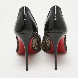 Pre Owned Christian Louboutin Black Mesh and Patent Leather Follies Lace Pumps Size 38.5