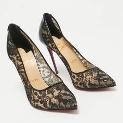 Pre Owned Christian Louboutin Black Mesh and Patent Leather Follies Lace Pumps Size 38.5