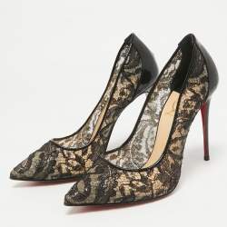 Pre Owned Christian Louboutin Black Mesh and Patent Leather Follies Lace Pumps Size 38.5
